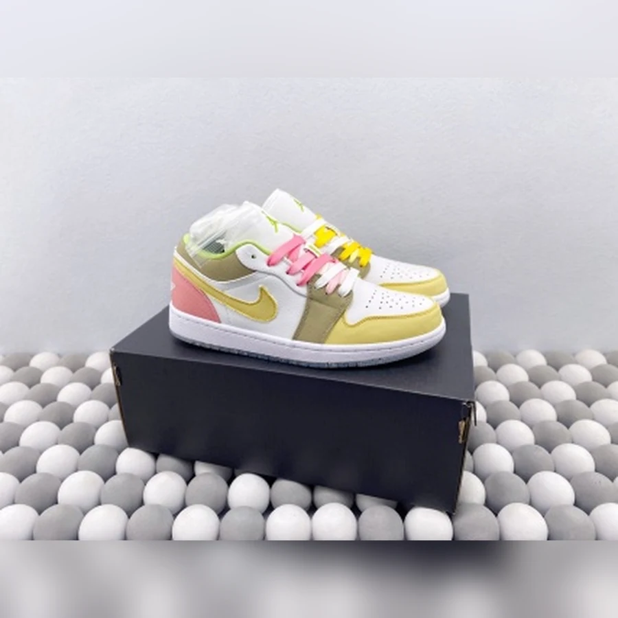 Jordan 1 Low White Yellow Pink Olive