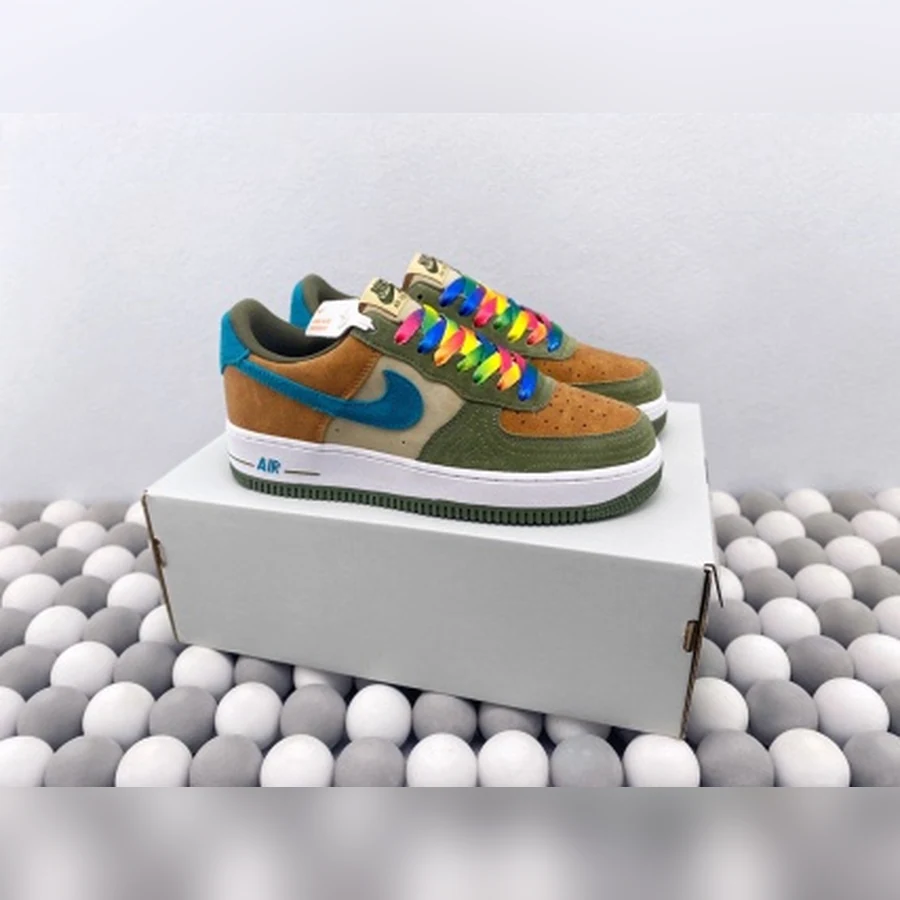 Nike Air Force 1 Brown Olive Teal Rainbow